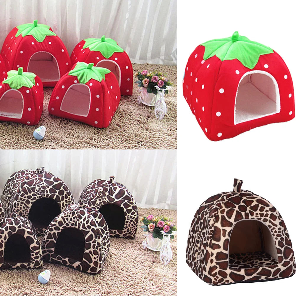 🍓 Strawberry Pet House – Cozy Foldable Nest for Cats & Small Dogs