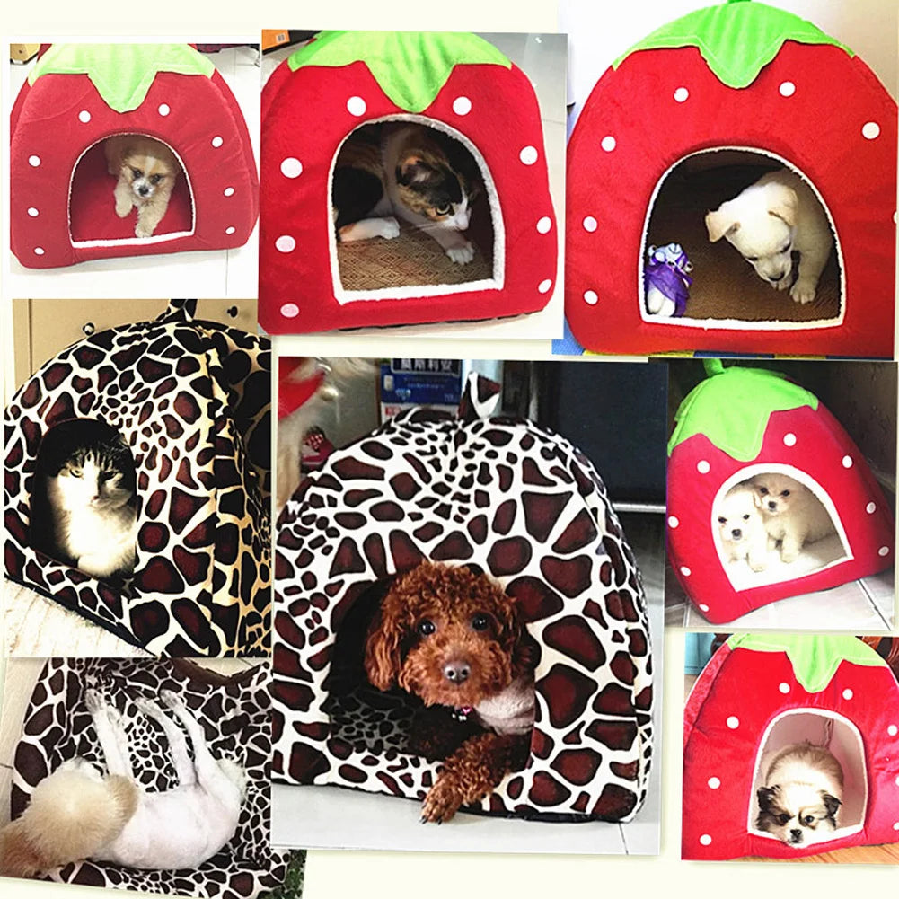 🍓 Strawberry Pet House – Cozy Foldable Nest for Cats & Small Dogs