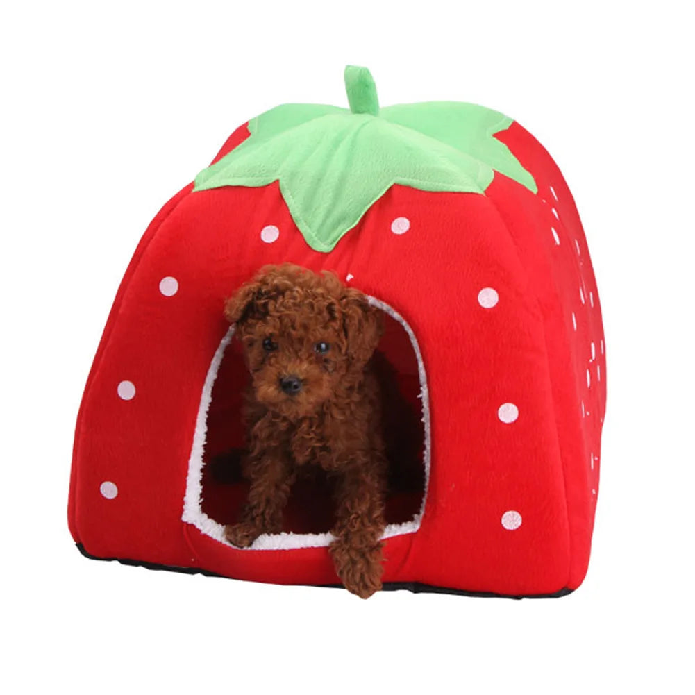 🍓 Strawberry Pet House – Cozy Foldable Nest for Cats & Small Dogs