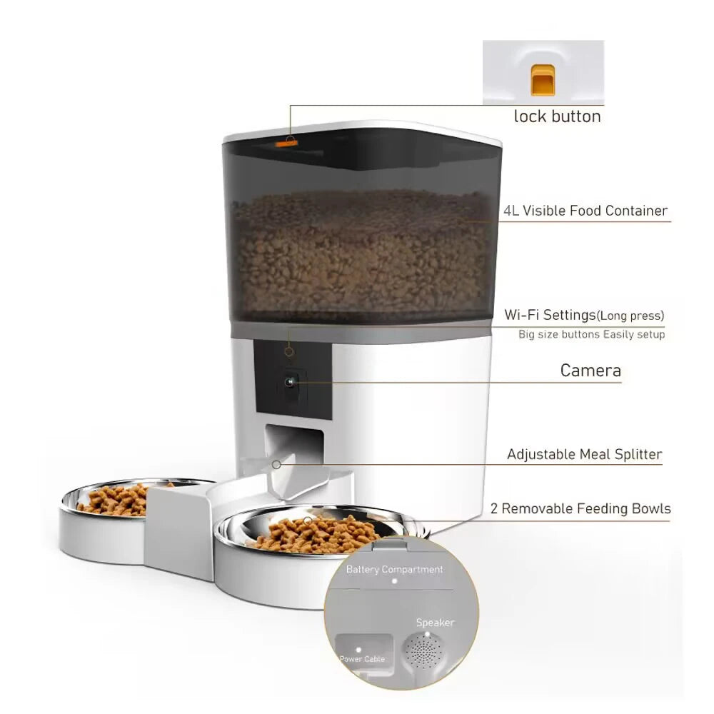 4L Smart Pet Feeder with Camera, Voice & App Control for Cats & Dogs