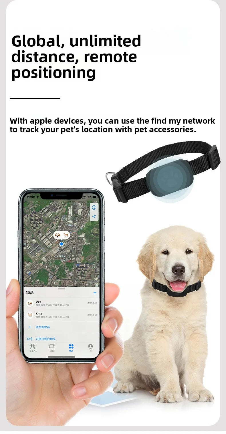 Remote Pet GPS Tracker Real-Time Waterproof Movement Alert Collar Anti-Lost Global Locator for Dogs And Cats Compatible with Apple Find APP